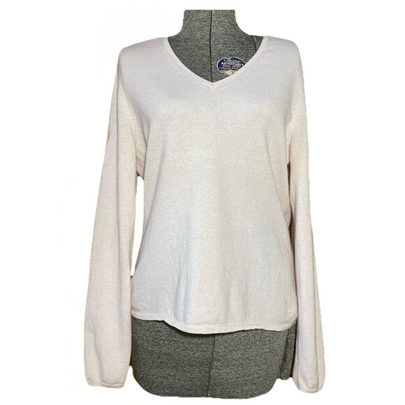 Charter Club 2-Ply 100% Cashmere Sweater Women’s Large Beige V-Neck Soft Knit - Picture 1 of 11